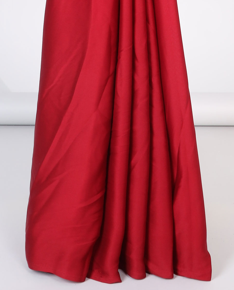 Borderless red plain design semi-banaras crepe saree