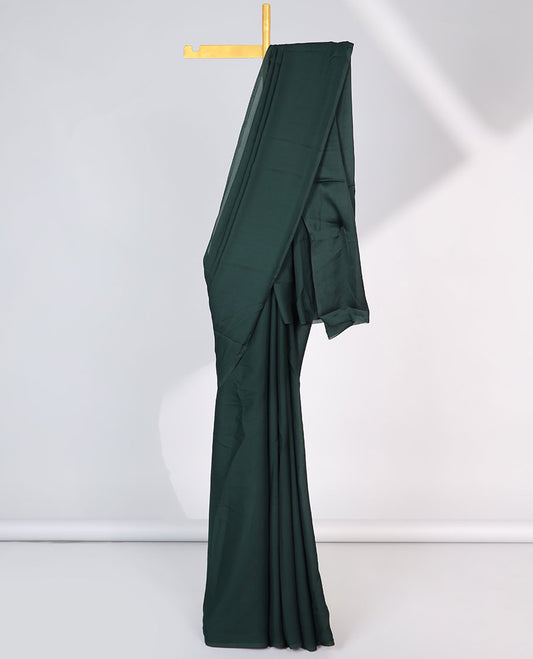 Borderless green plain design semi-banaras crepe saree