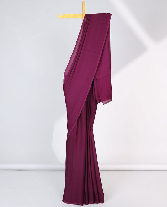 Borderless purple plain design semi-banaras crepe saree