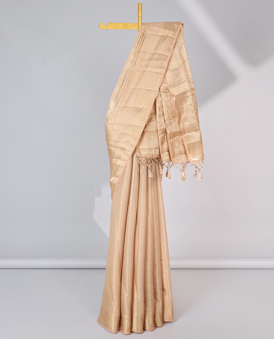 Sandal jacquard semi-banaras tissue, traditional zari border & intricate pallu