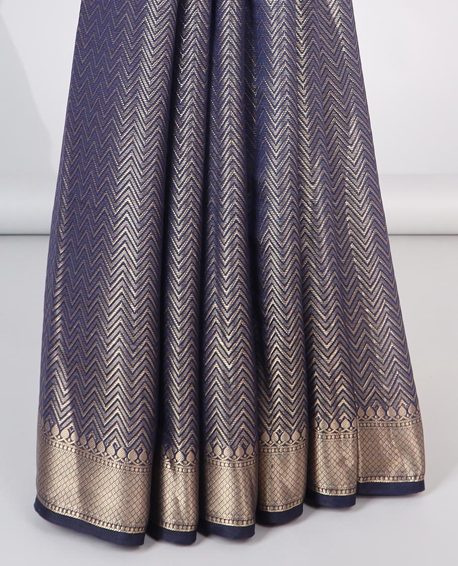 Blue jacquard semi-banaras tissue, traditional zari border & jaal pallu