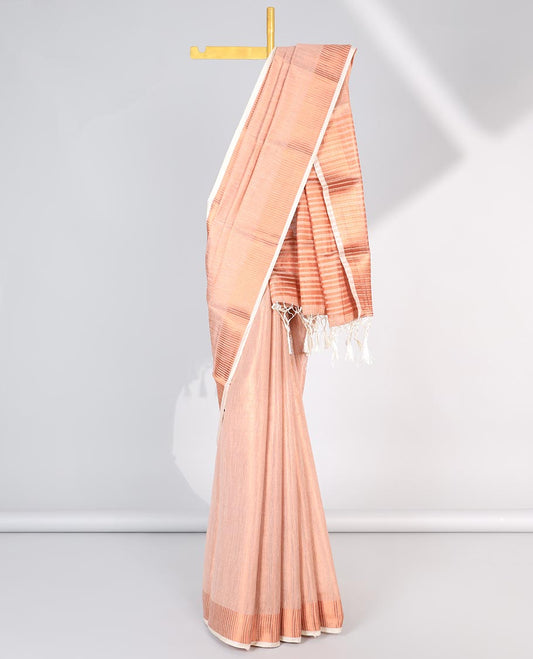 Sandal Semi banaras tissue saree, zari border & pallu of zari stripes
