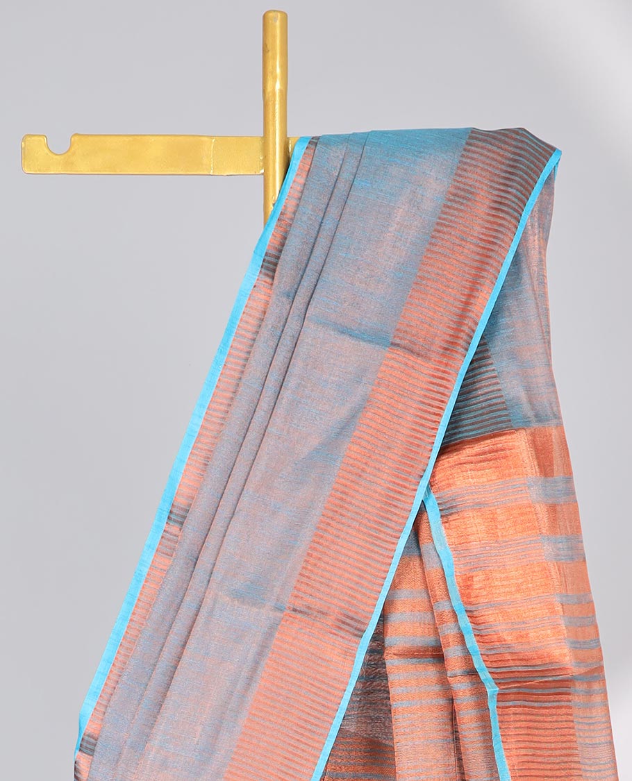 Sandal Semi banaras tissue saree, zari border & pallu of zari stripes