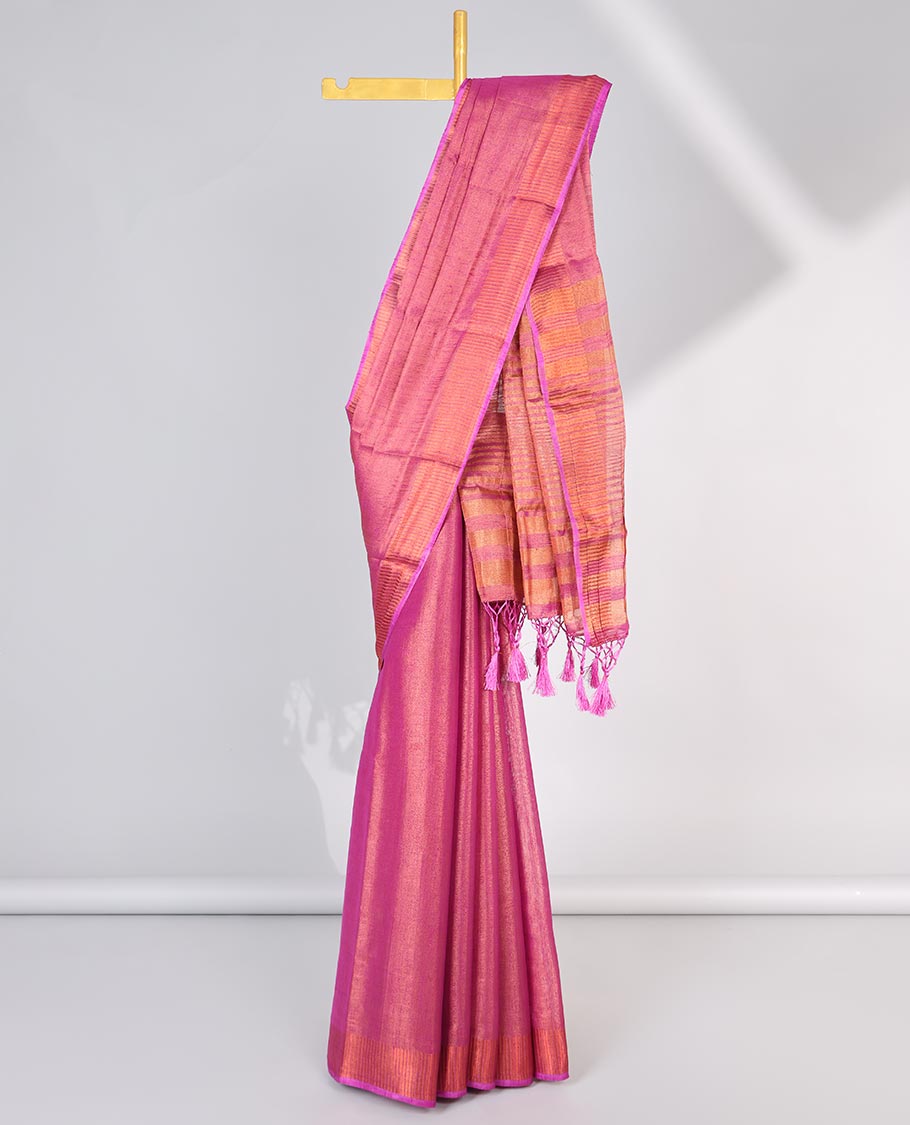 Sandal Semi banaras tissue saree, zari border & pallu of zari stripes