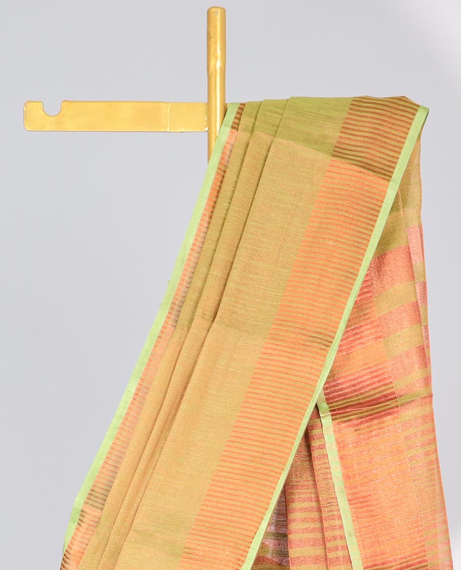 Sandal Semi banaras tissue saree, zari border & pallu of zari stripes