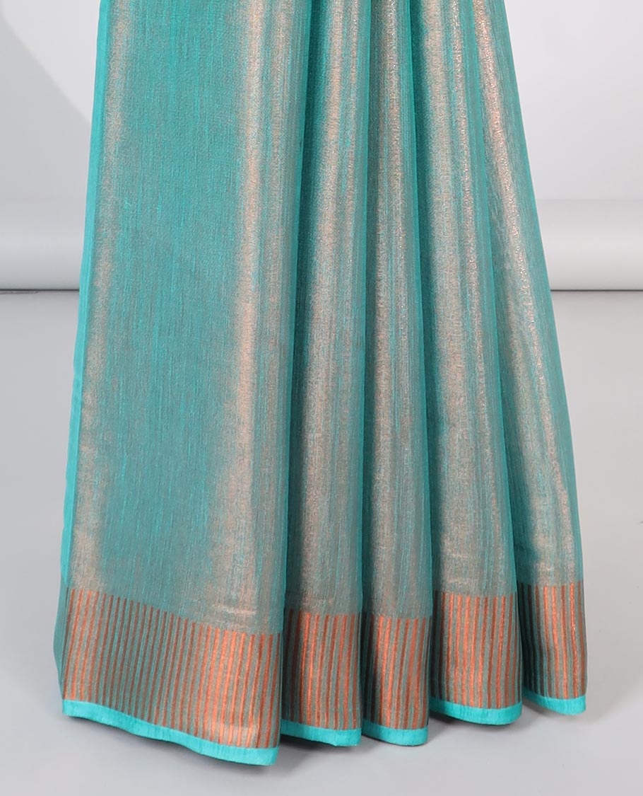 Blue Semi banaras tissue saree, zari border & pallu of zari stripes