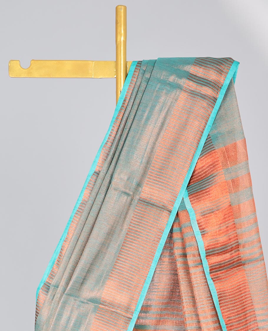 Blue Semi banaras tissue saree, zari border & pallu of zari stripes