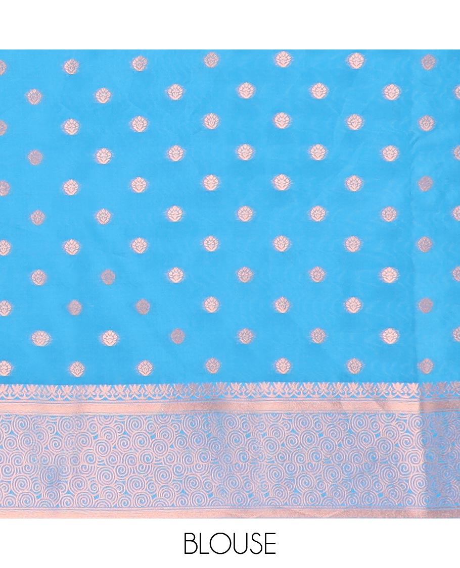 Blue butter silk saree with zari buttas, contrast zari border & pallu of zari intricate designs