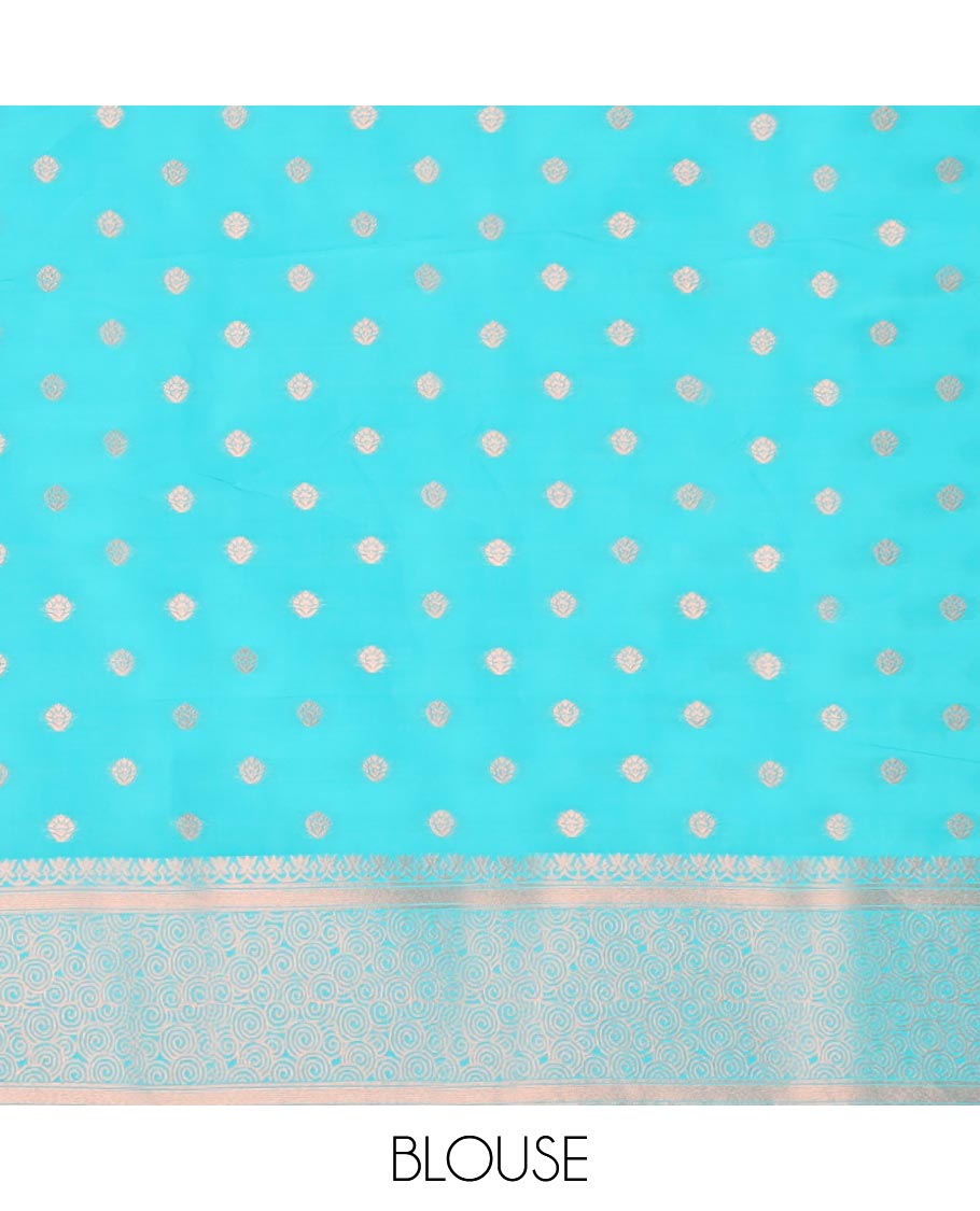 Blue butter silk saree with zari buttas, contrast zari border & pallu of intricate zari designs