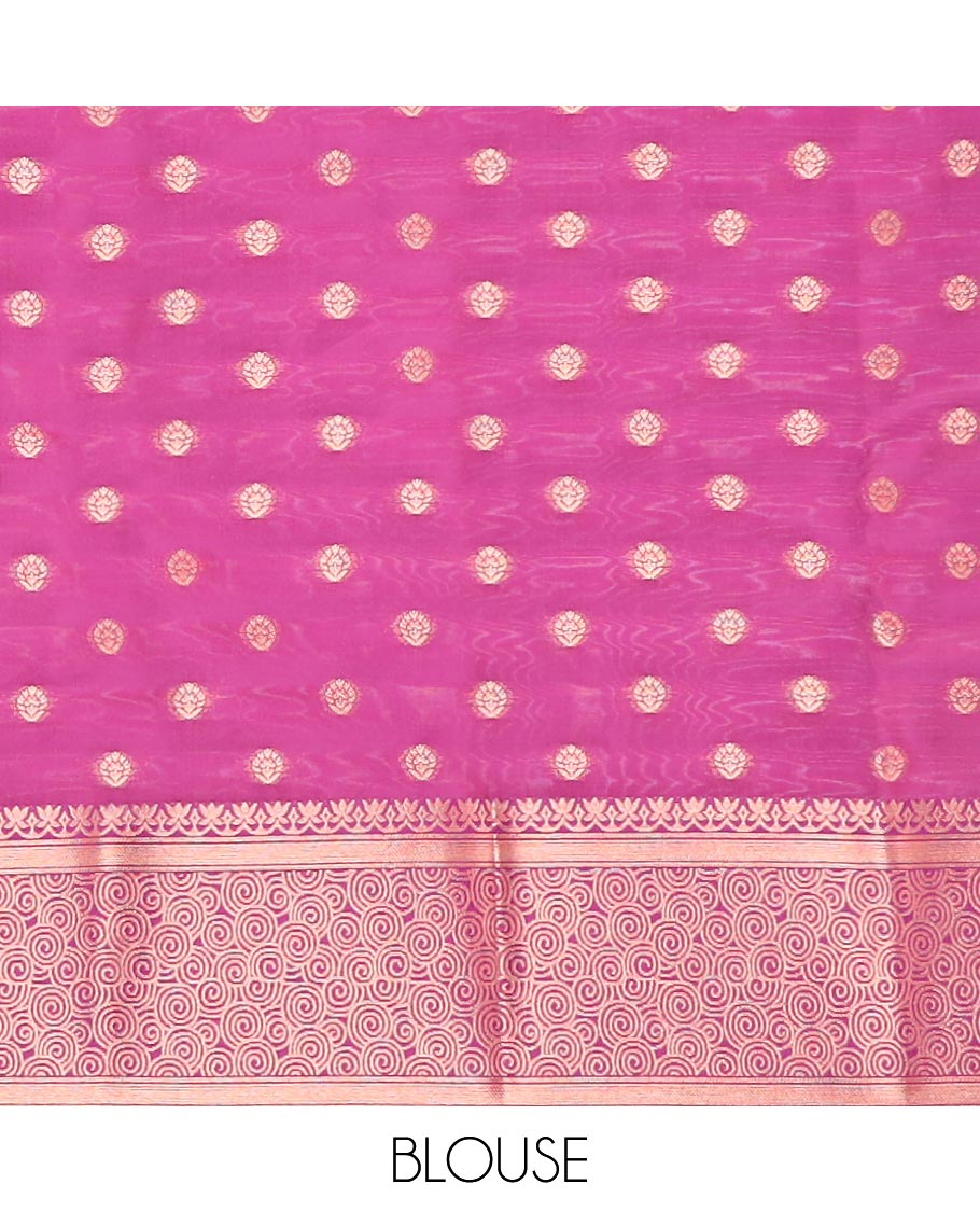 Green butter silk saree with zari buttas, contrast zari border & pallu of intricate zari designs