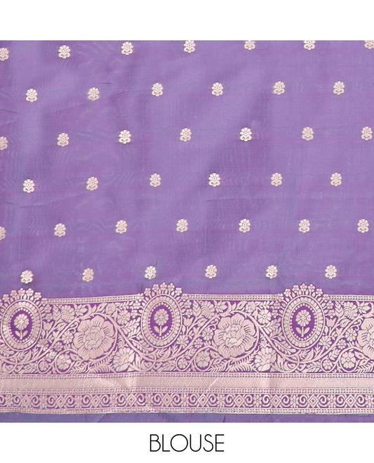 Blue butter silk saree with zari buttas, contrast floral creeper design border & pallu of zari intricate designs