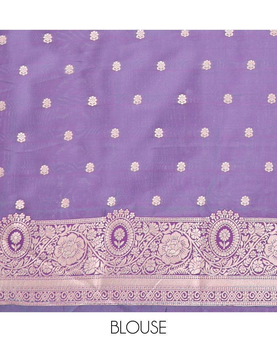 Blue butter silk saree with zari buttas, contrast floral creeper design border & pallu of zari intricate designs