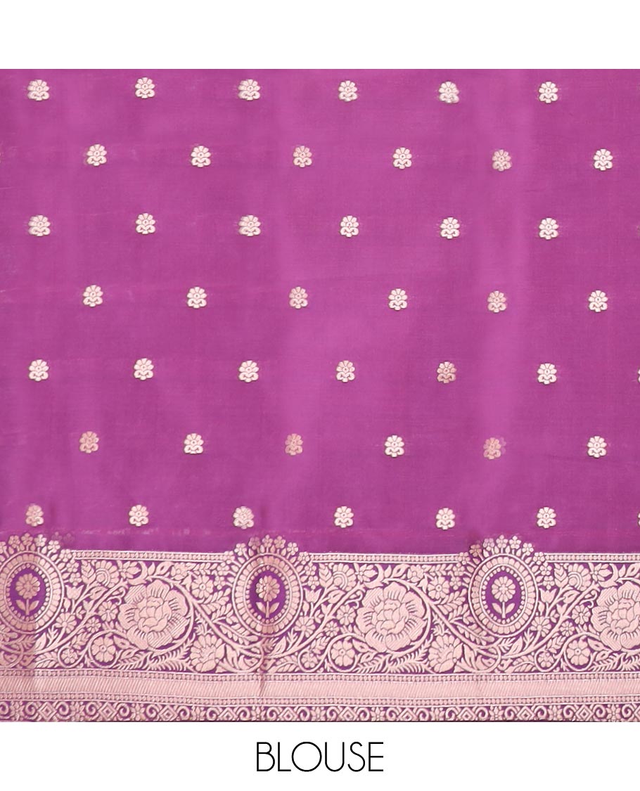 Green butter silk saree with zari buttas, contrast floral creeper design border & pallu of zari intricate designs