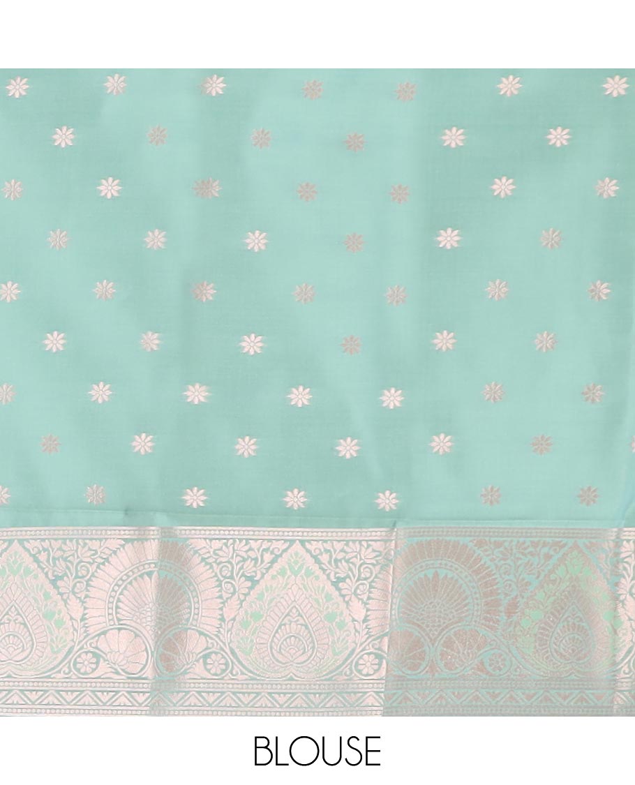 Green jacquard butter silk saree, floral creeper design border & pallu of zari intricate floral designs