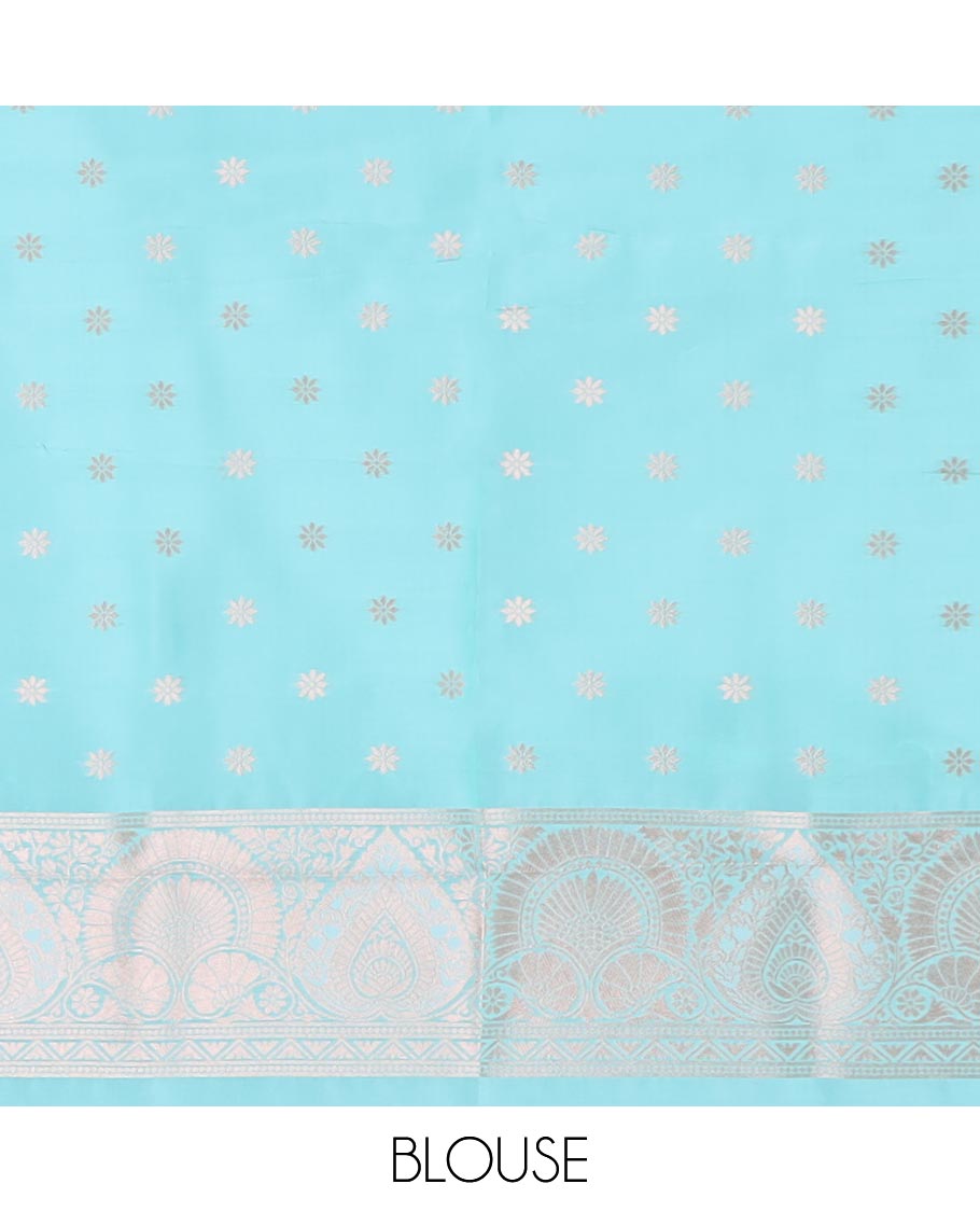 Blue jacquard butter silk saree, floral creeper design border & pallu of zari intricate floral designs
