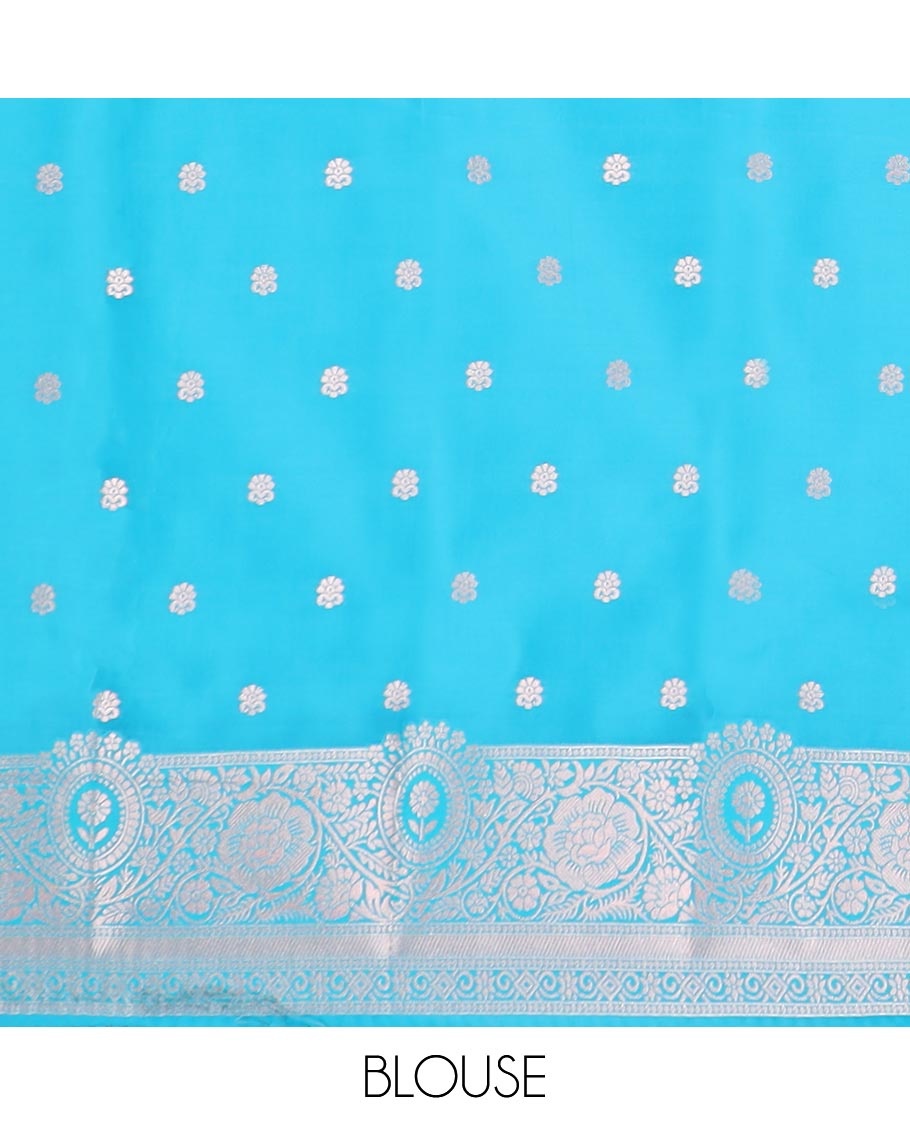 Pink butter silk saree with buttas, contrast floral creeper design border & pallu of intricate designs