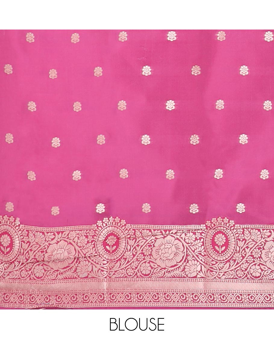 Blue butter silk saree with buttas, contrast floral creeper design border & pallu of intricate designs