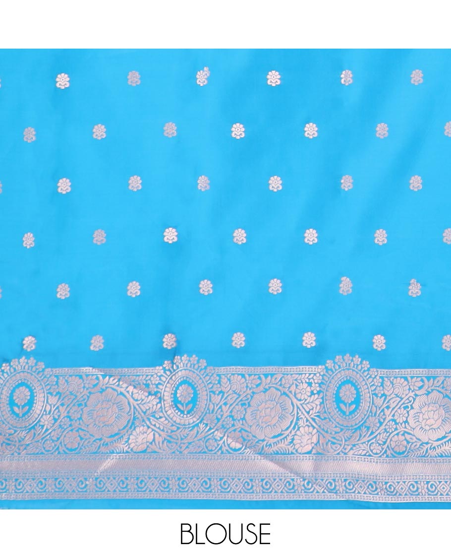 Pink butter silk saree with buttas, contrast floral creeper design border & pallu of intricate designs