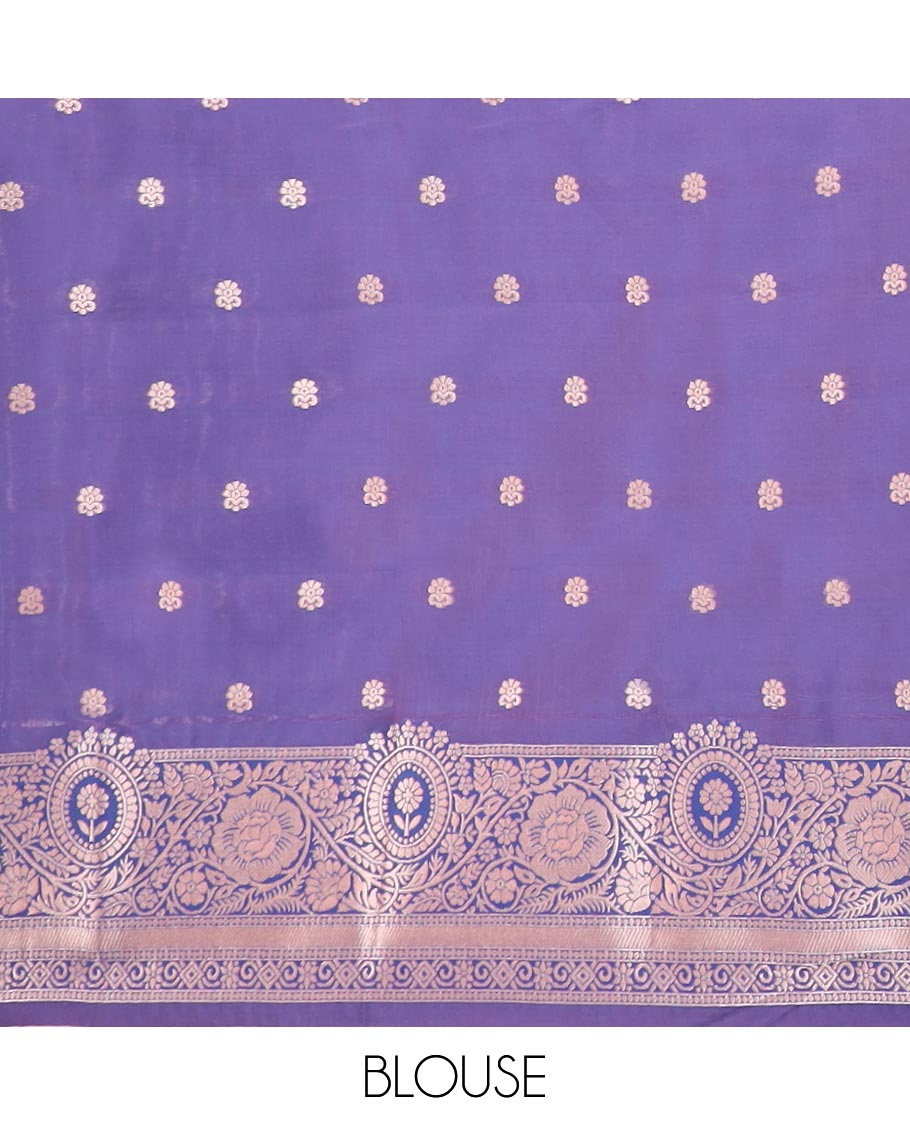 Pink butter silk saree with buttas, contrast floral creeper design border & pallu of intricate designs