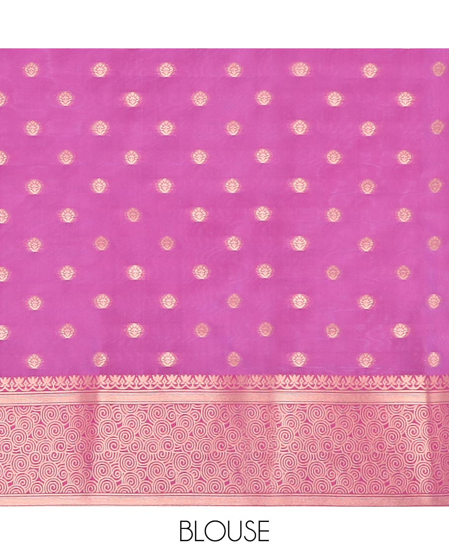 Pink butter silk saree with buttas, contrast floral design border & pallu of intricate designs