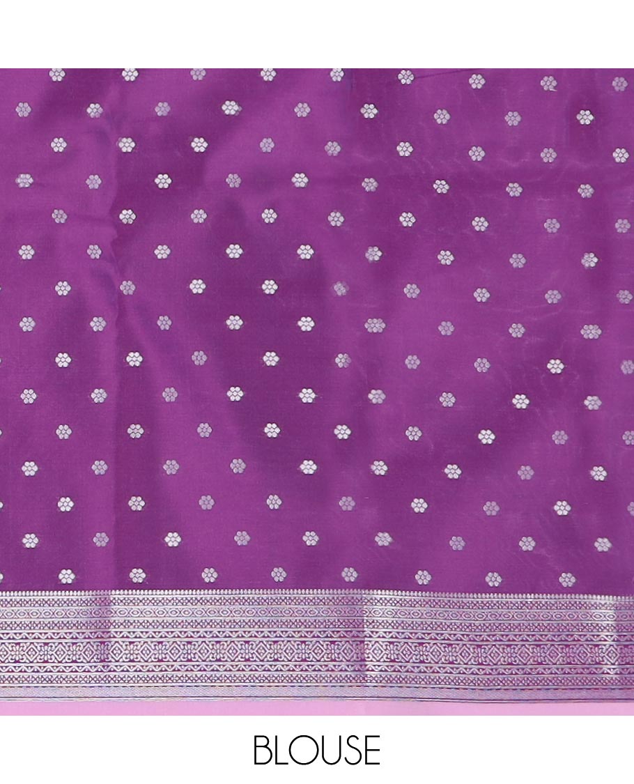 Pink floral jacquard butter silk saree, contrast traditional design border & pallu of floral designs