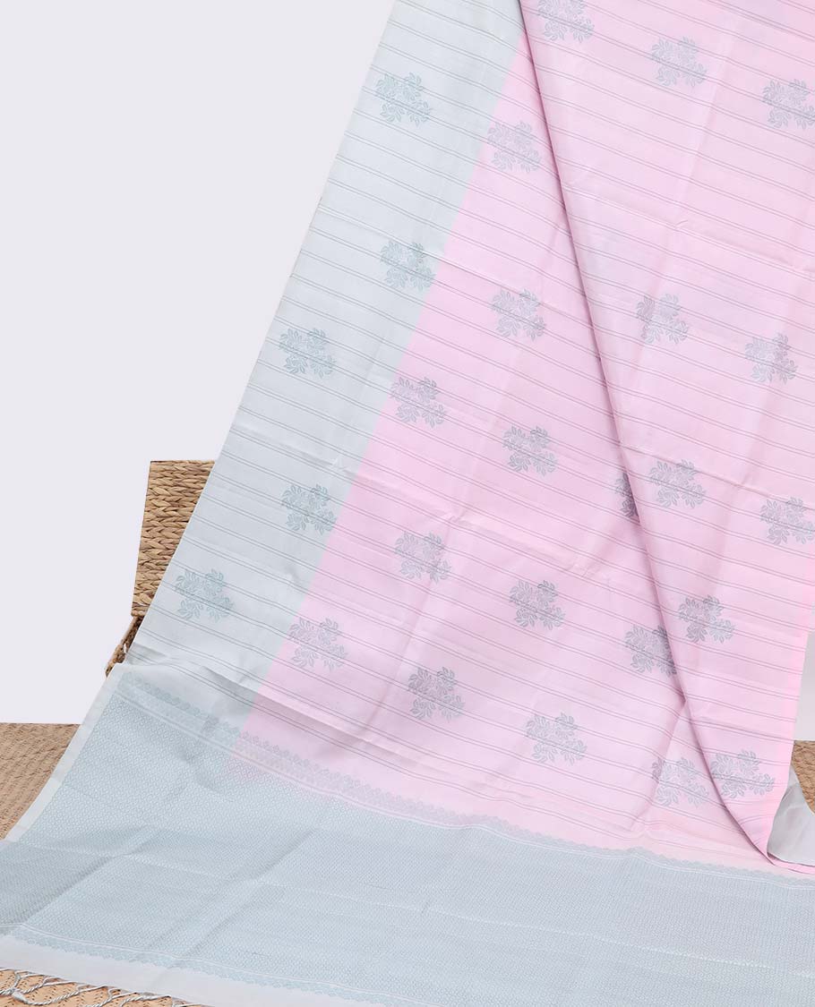 Pink striped & floral designs soft silk saree, contrast striped & floral designs border & intricate pallu