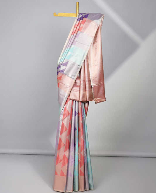 Multi-color triangle jacquard budget silk saree, plain border & contrast traditional design pallu