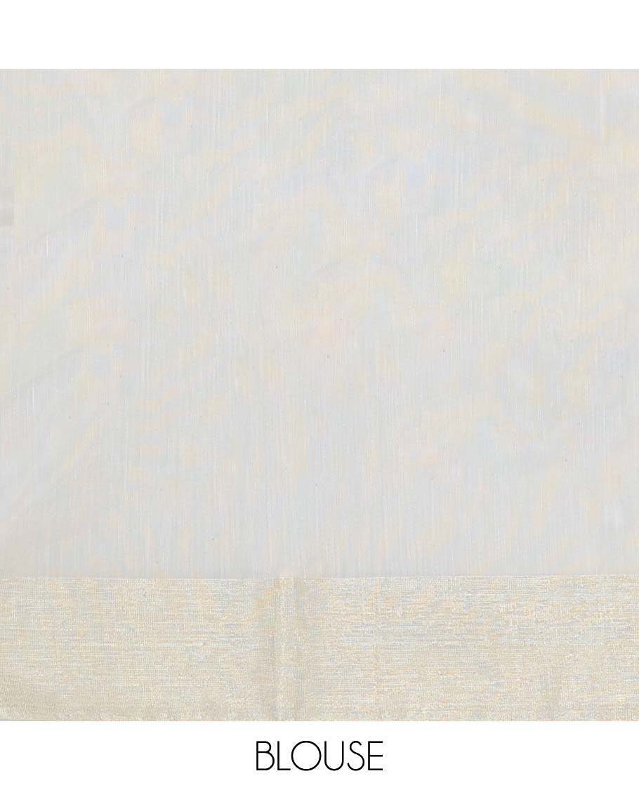 Green geometric printed chanderi cotton saree, contrast plain border