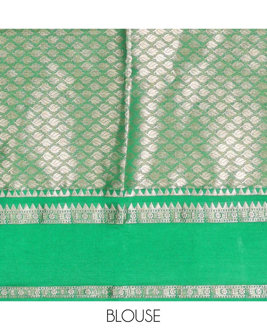 Grey semi-banaras tussar saree with zari designs, traditional zari border & jaal pallu