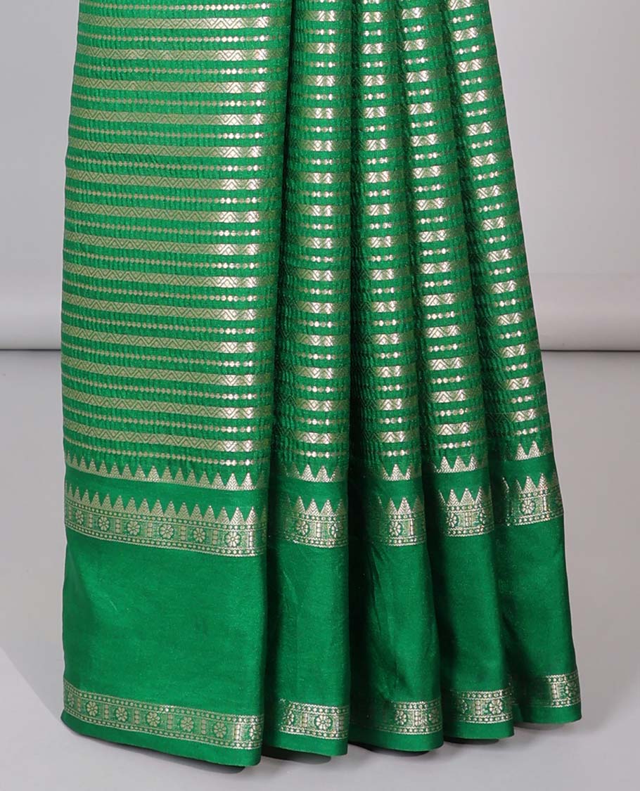 Grey semi-banaras tussar saree with zari designs, traditional zari border & jaal pallu