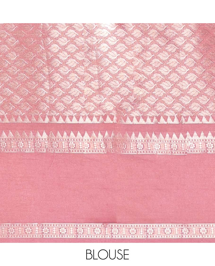 Grey semi-banaras tussar saree with zari designs, traditional zari border & jaal pallu