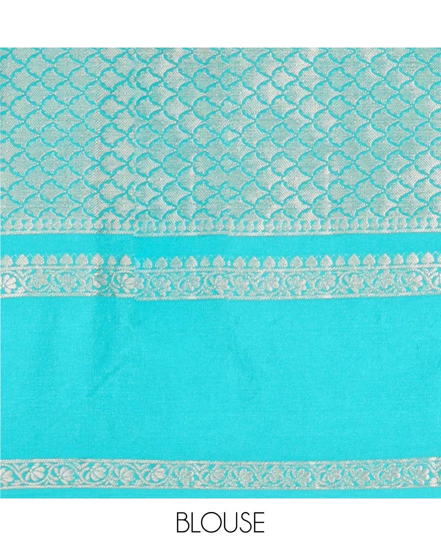 Grey semi-banaras tussar saree with zari designs, traditional zari border & jaal pallu