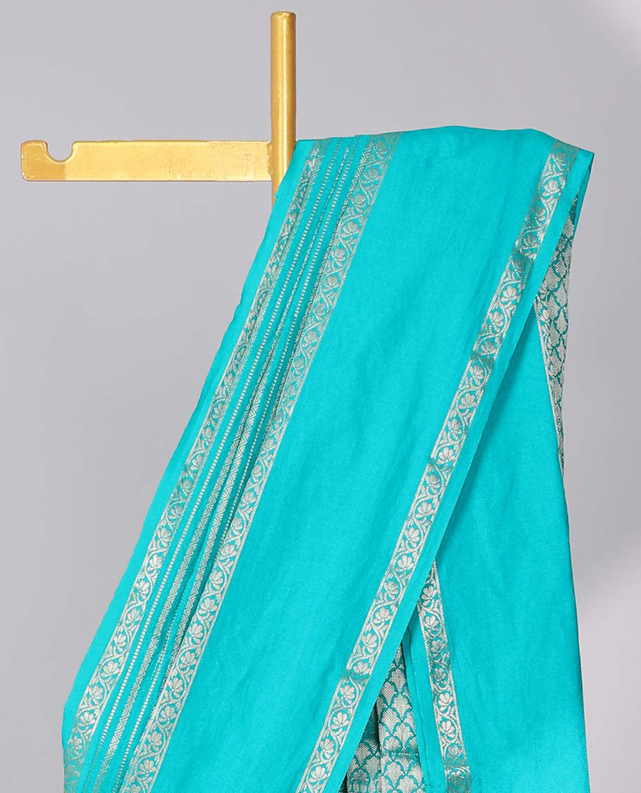 Grey semi-banaras tussar saree with zari designs, traditional zari border & jaal pallu