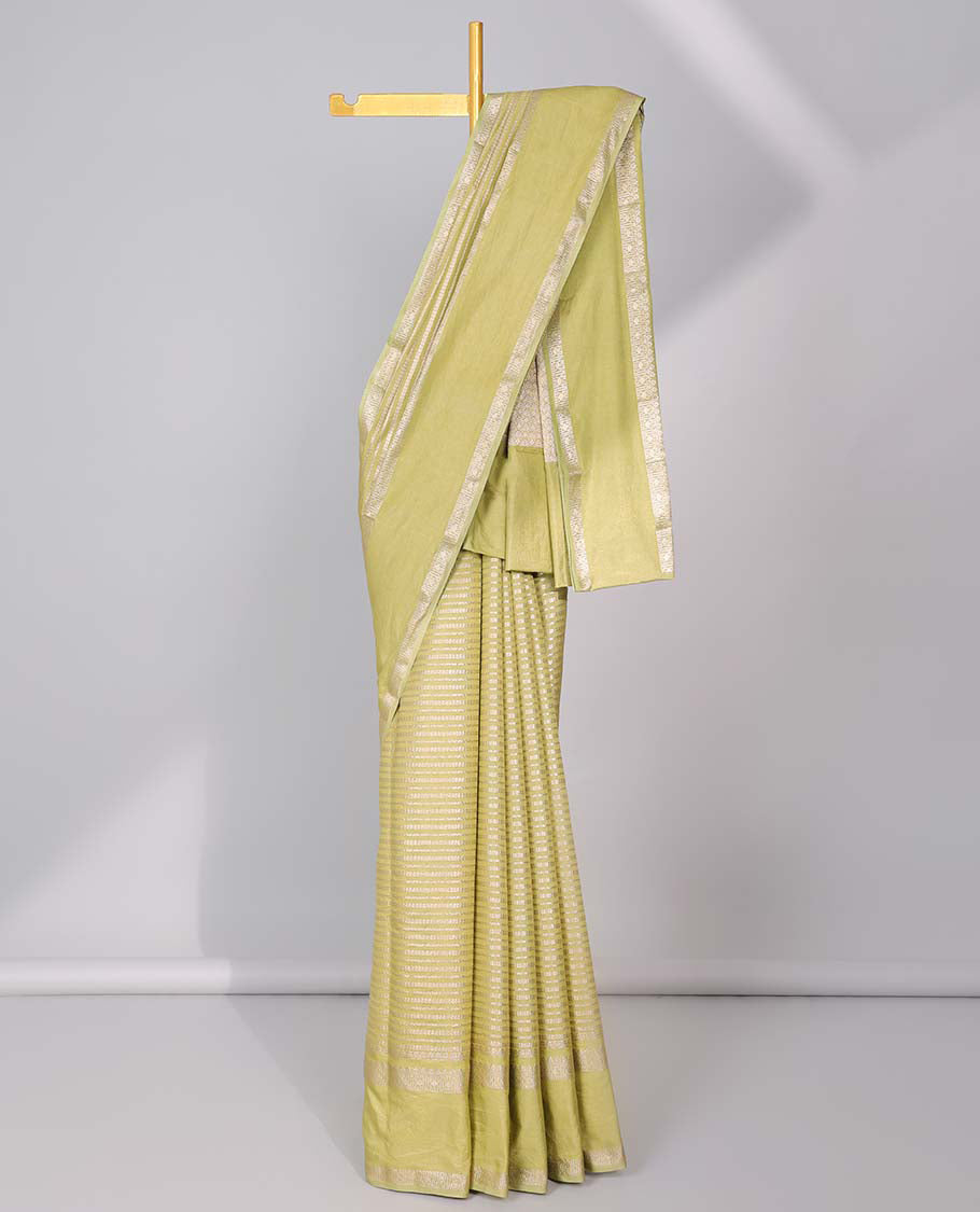 Grey semi-banaras tussar saree with zari designs, traditional zari border & jaal pallu