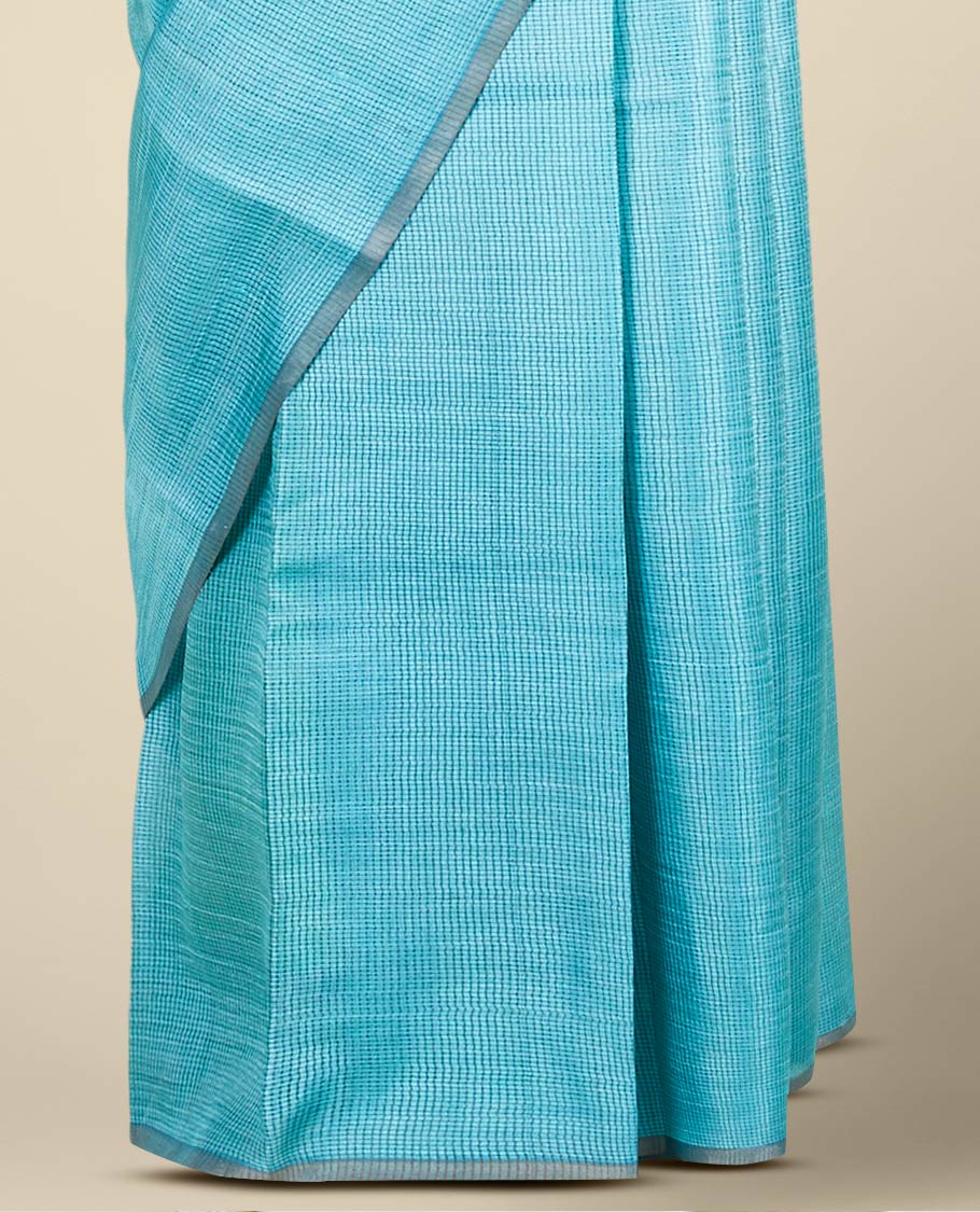 Borderless blue micro-checked design tusser silk saree