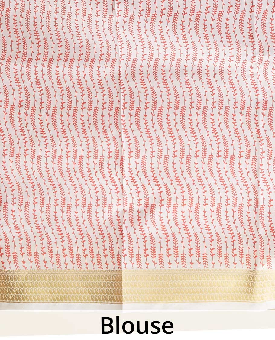 Cream floral motifs printed silk saree, paisley motifs zari border
