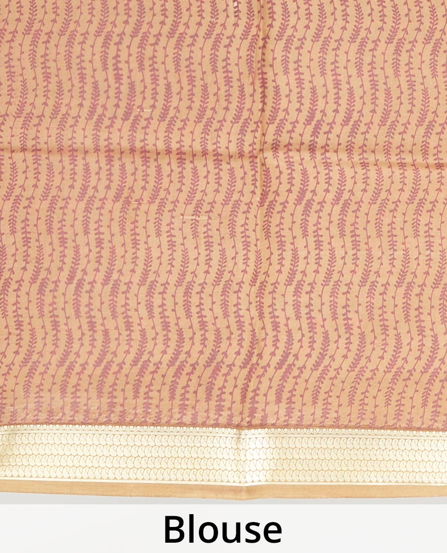 Brown floral motifs printed silk saree, traditional zari design border