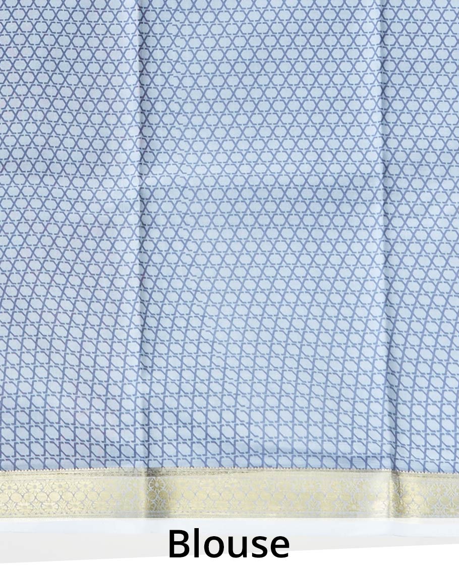 Grey intricately paisley motifs printed silk saree, traditional zari design border