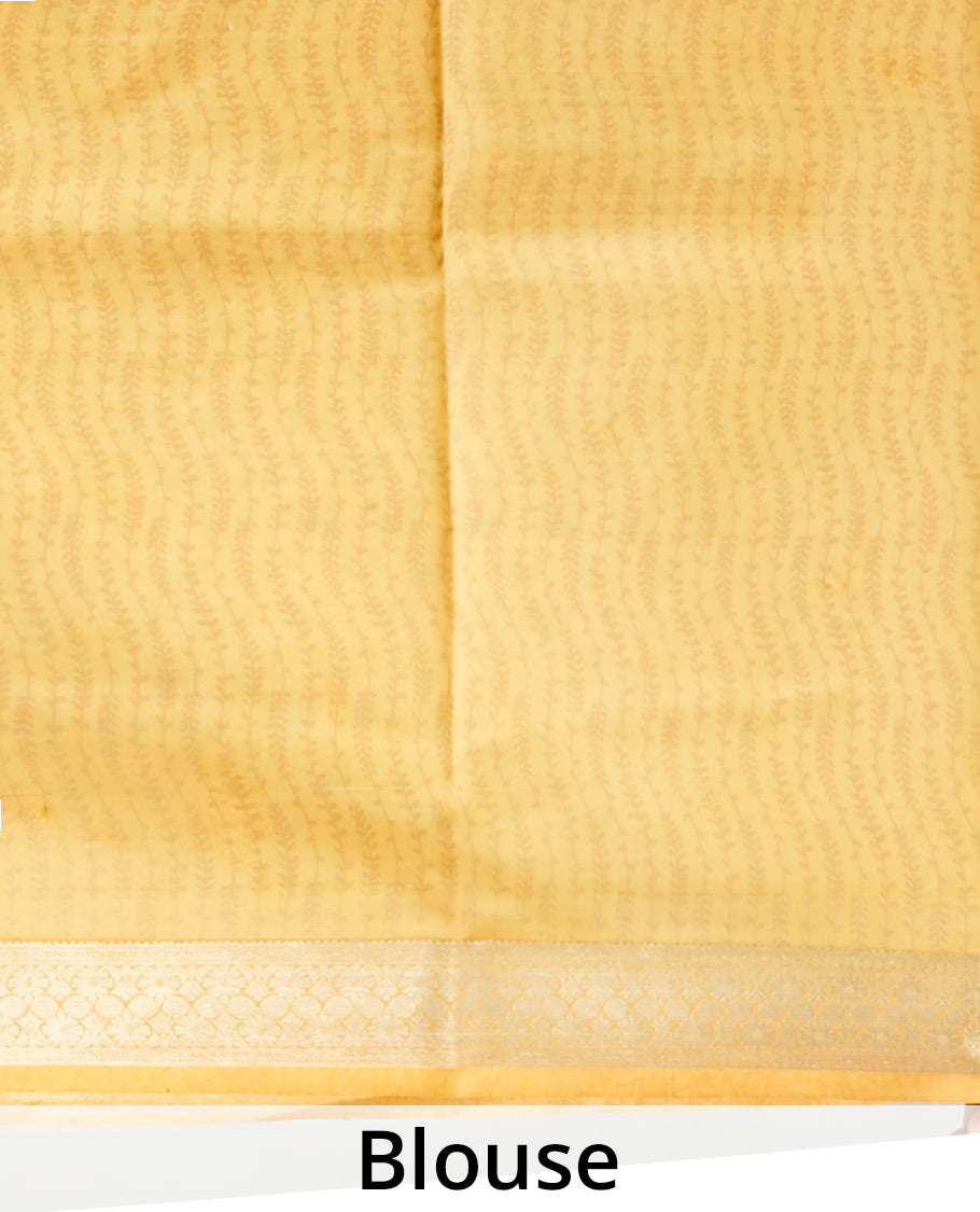 Orange floral motifs printed silk saree, traditional zari design border