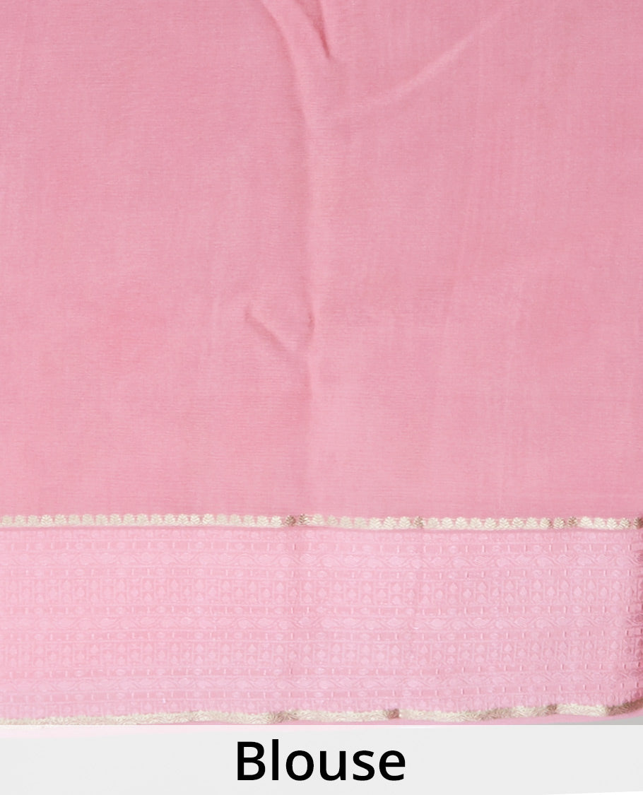 Pink floral printed pure crepe saree, zari design border
