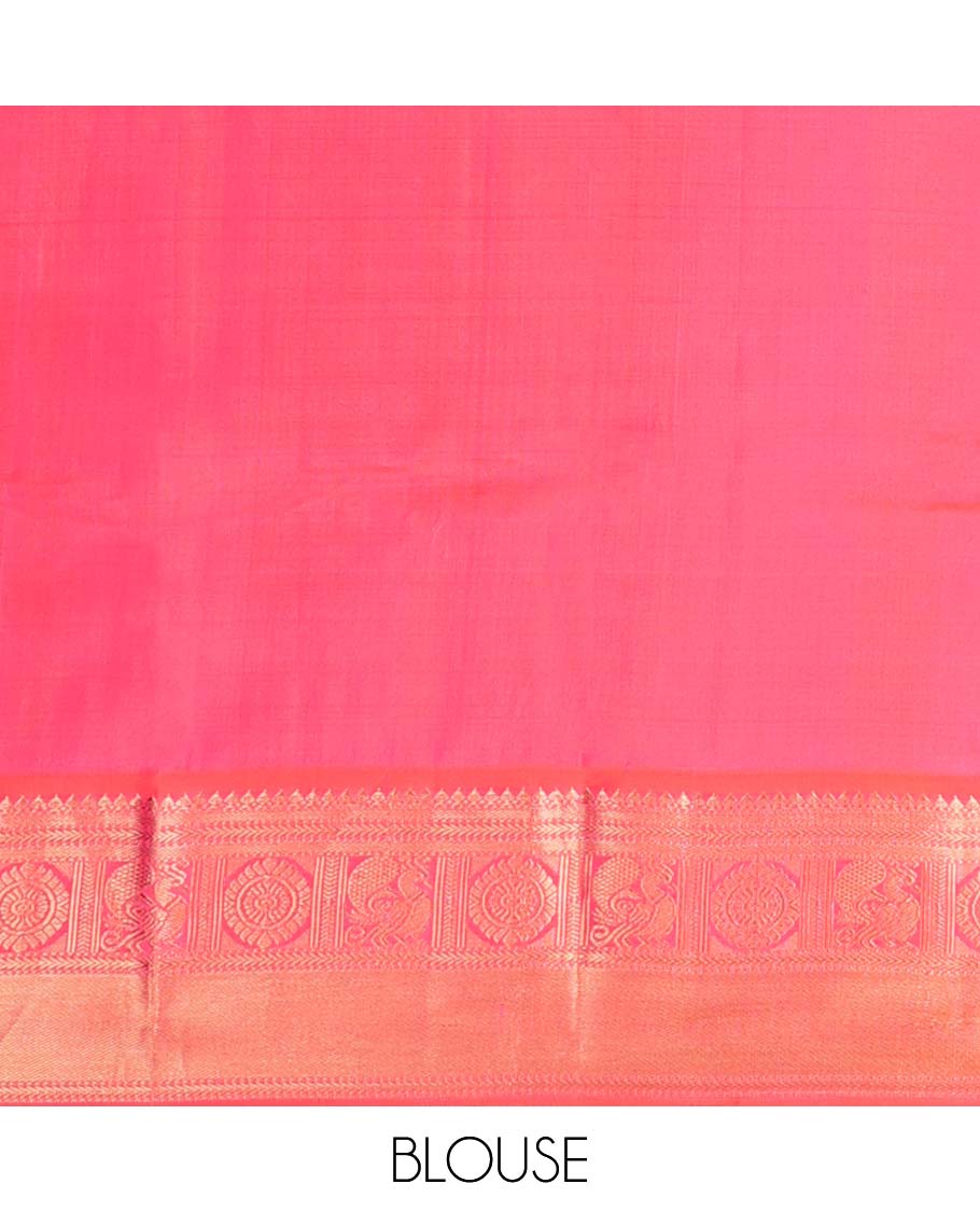 Blue checked silk saree with buttas, contrast jaal pallu & border of thilakam mokku,kathir,mayil chakram & muthu