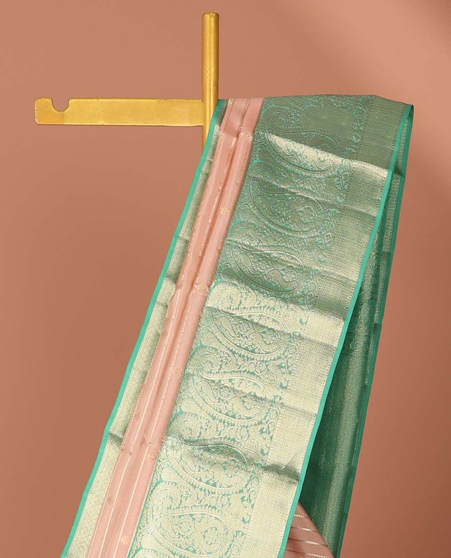 Pink zari design silk saree, contrast intricate pallu & border of arumbu mayil manga & mayil kann designs