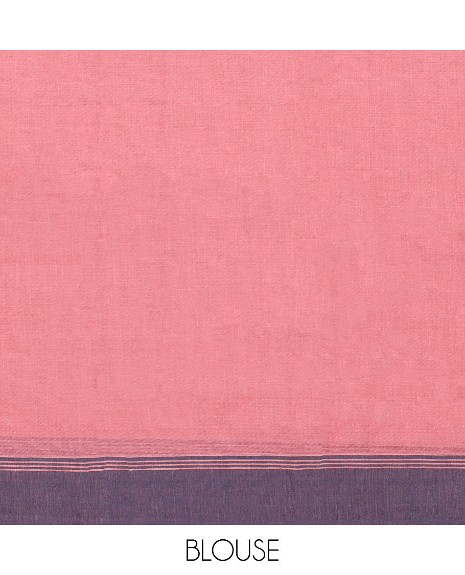 Pink kanchi cotton saree with polka dot buttas, contrast border & jaal pallu