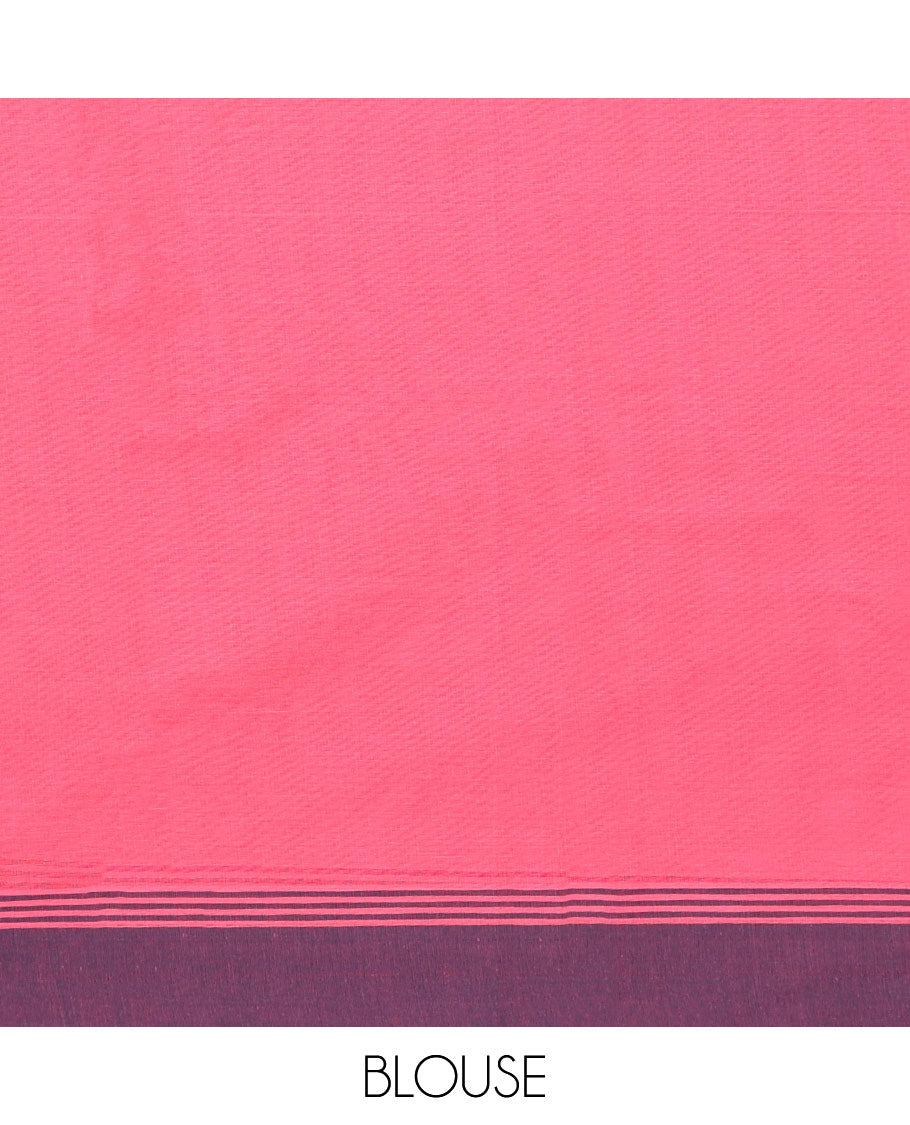 Pink kanchi cotton saree with buttas, contrast border & jaal pallu