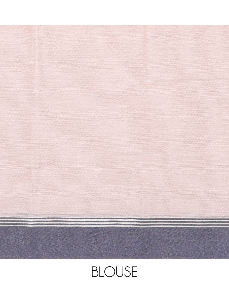 Off-white kanchi cotton saree with buttas, contrast plain border & floral design pallu