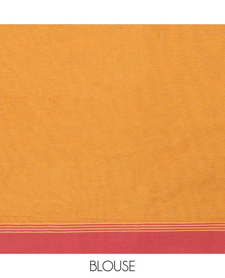 Orange kanchi cotton saree with buttas, contrast plain border & jaal pallu