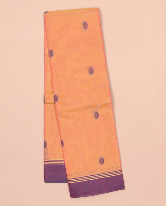 Orange kanchi cotton saree with buttas, contrast border & intricate pallu
