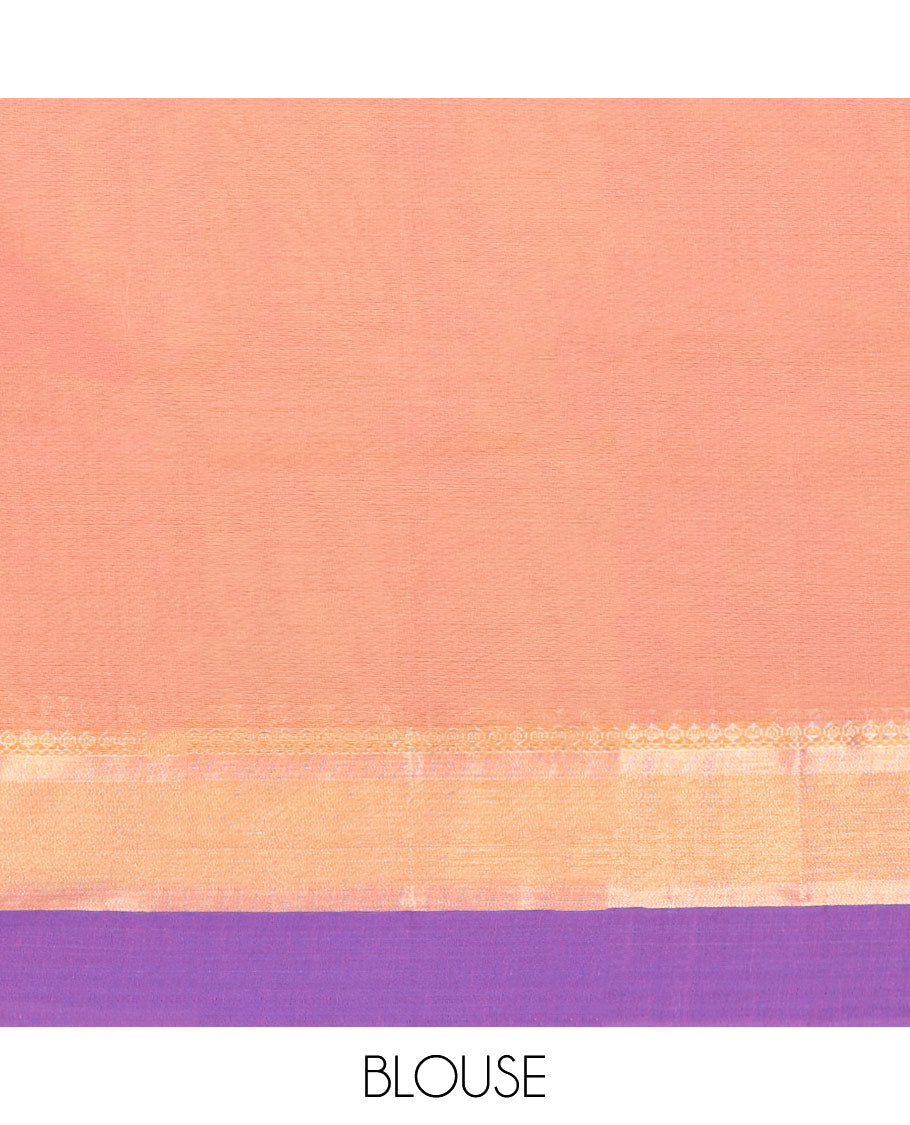 Pink kanchi cotton saree with buttas, contrast unique design border & paisley design pallu