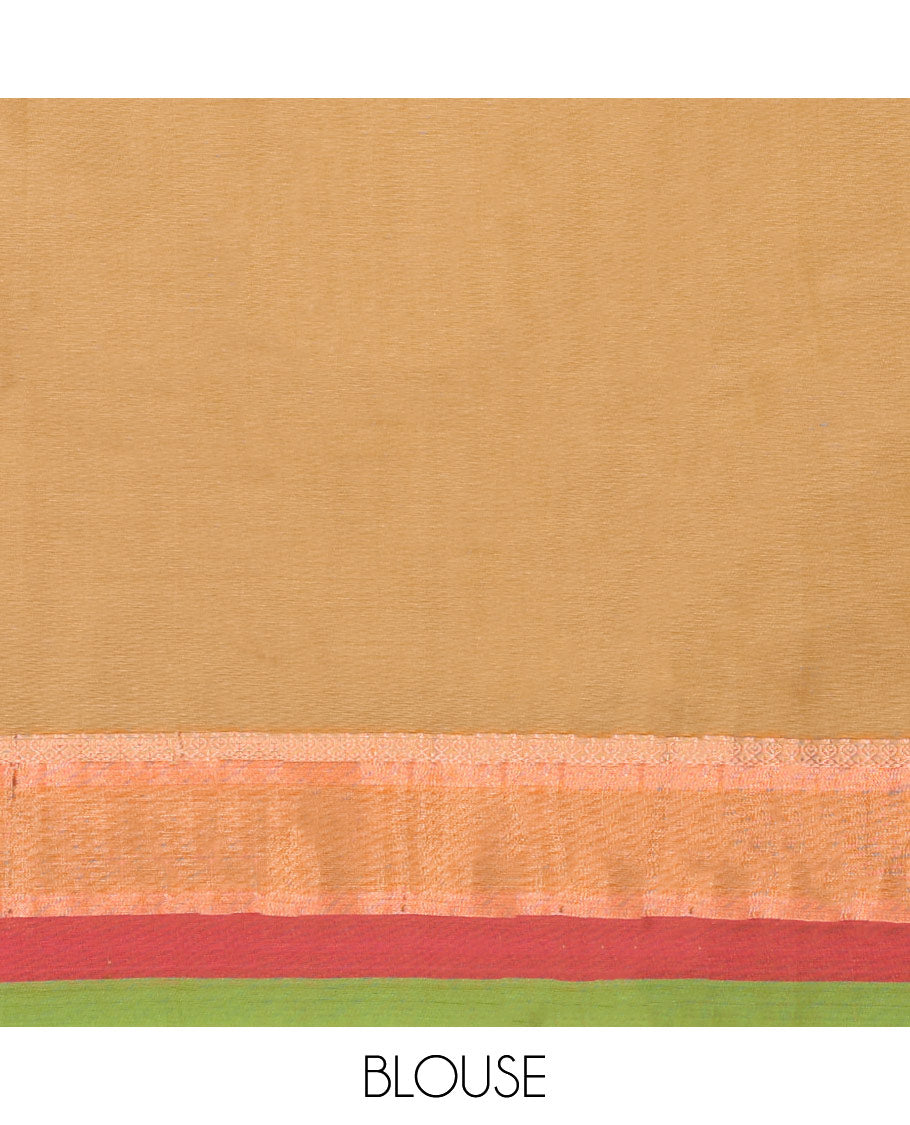Sandal kanchi cotton saree with buttas, contrast unique design border & paisley design pallu
