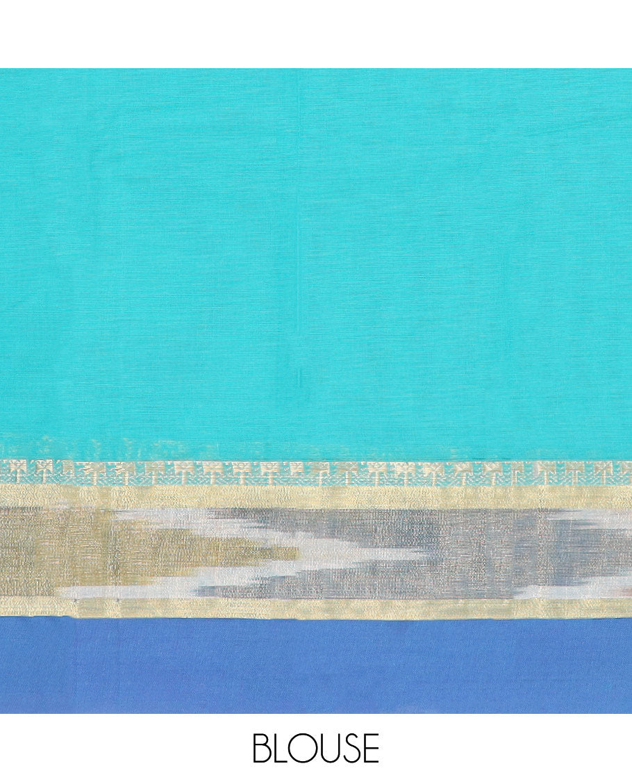 Blue Kanchi Cotton Saree with Buttas, Contrast Unique Design Border & Floral Design Pallu